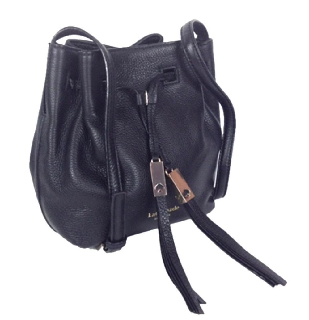 Kate Spade Grey Street Tiny Cooper Black Pebbled Leather Crossbody Bucket Bag